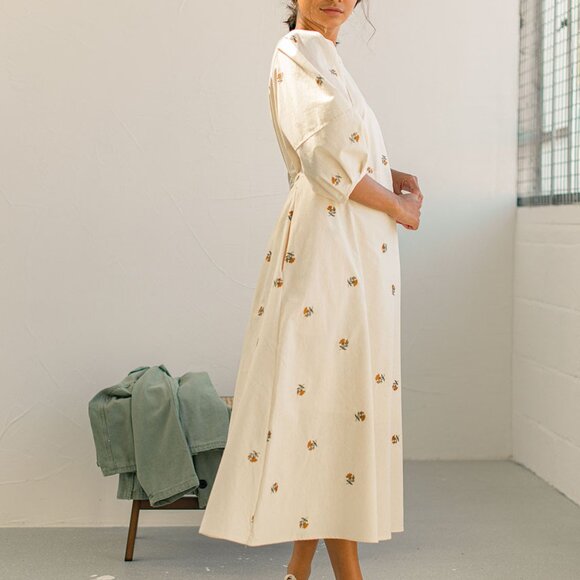 Embroidered Floral Dress, Ivory - Picture 2 of 10